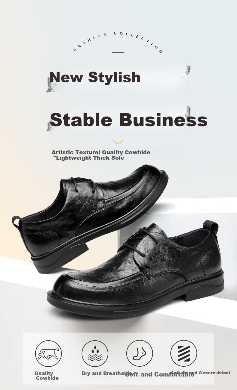 Qiangren Fashion Business Casual Commuter Derby Shoes Lightweight Breathable Work Men's Shoes JDA73213 Black 41 1