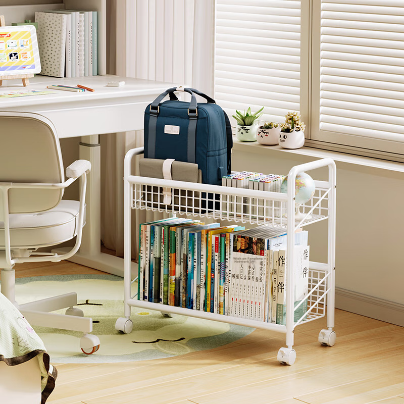 Yicainianhua Floor-Standing Rotating Steel Bookshelf, Children's Rounded Corner Backpack Rack, Tool-Free Installation Picture Book Storage Shelf 4481