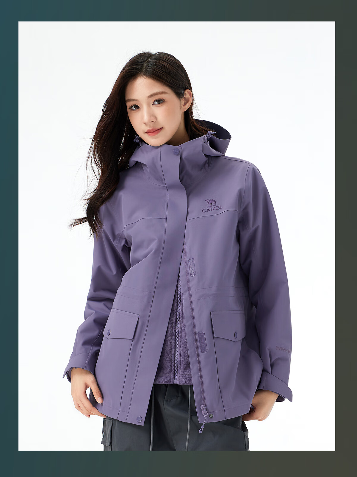 Camel Sunflower Yellow Mid-Length Women's 3-in-1 Waterproof Waist-Cinched Windbreaker Jacket 7