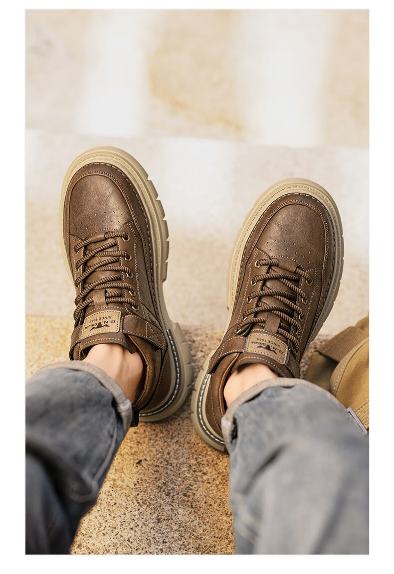 Bull Family Men's Autumn Winter New British Fashion Martin Boots Retro Versatile Work Boots Thick Sole Durable Shoes for Men 9