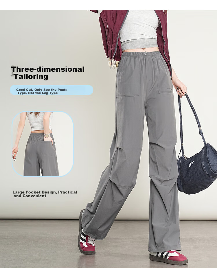 Ziyouxi Women's Cargo Pants, Summer Lightweight Ice Silk Quick-Dry Casual Wide-Leg Pants, 2026 New High-Waist Slimming Hiking Sports Trousers 6