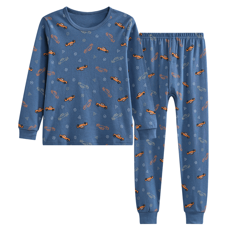 Hodo Children's Pure Cotton Underwear Set, Boys And Girls Autumn Thermal Underwear, Low Collar Cotton Sweater M1197 Blue-Gray 120