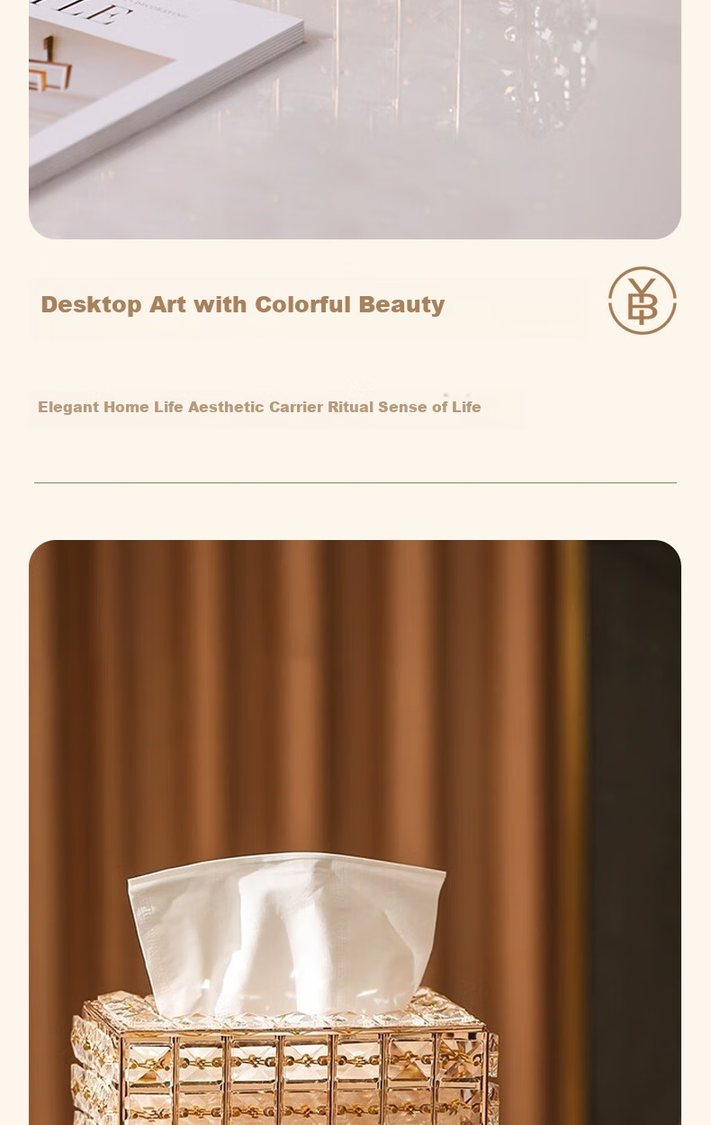 Bingyou Crystal Glass Tissue Box, Paper Towel Holder, Luxury European Style, Living Room Coffee Table, Alloy Material 6