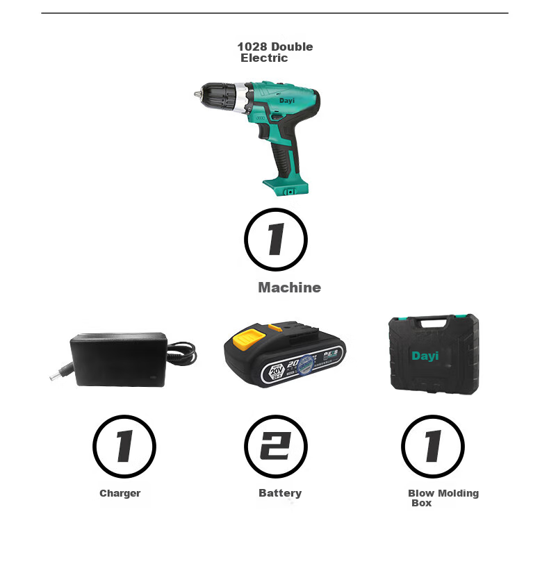 Dayi Electric Drill, Lithium Battery Handheld Drill, Pistol Drill, Rechargeable Multi-Functional Household Electric Screwdriver, Bare Tool 1028 19