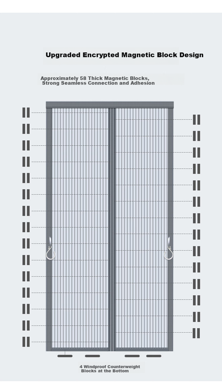 JD Original Jingang Mesh Summer Mosquito Door Curtain, Magnetic No Drilling Required, Living Room Partition Curtain with Full Magnetic Blocks, Gray, 90*210cm 2