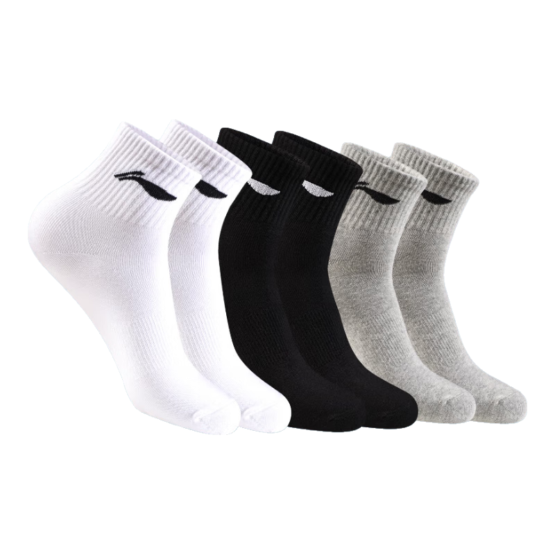 Li-Ning Socks (6 Pairs) Men's Sports Basketball Women's Badminton Short Cotton Anti-Odor Autumn Winter Running Socks Black and White X