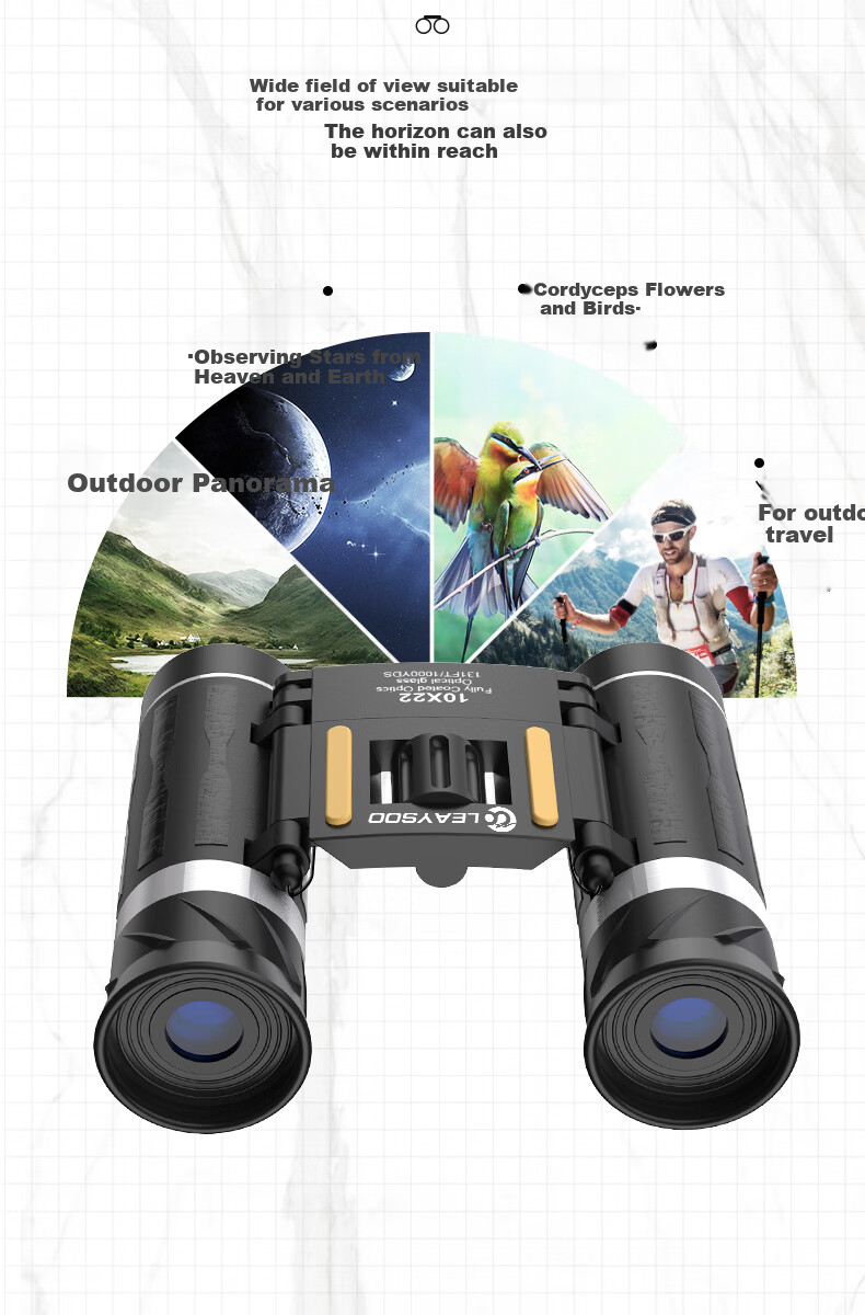 Leaysoo 10X32 Orange High-Definition High-Magnification Low-Light Visible Non-Infrared Portable Binoculars for Mobile Phones, Outdoor Concert Use 10