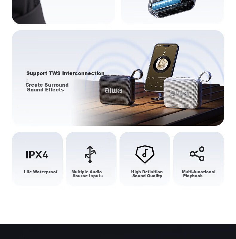 Aiwa AH-17pro Bluetooth Speaker with USB and TF Card Support, Portable Wireless Player for Square Dance, Home Desktop Outdoor Sound System, Purple 4