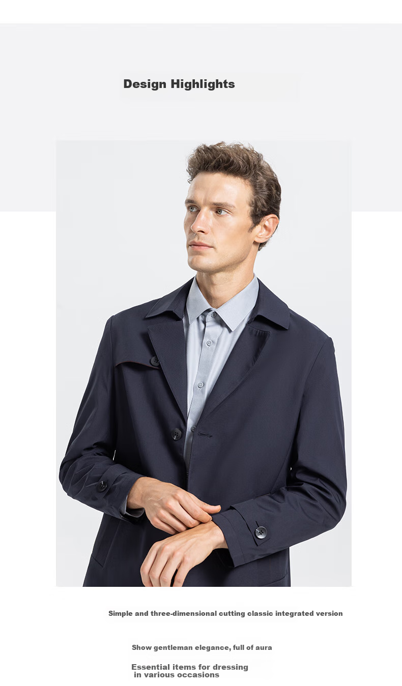 SHANSHAN High-End Trench Coat for Young And Middle-Aged Men, Mid-Length Solid Color Wrinkle-Resistant Casual Seamless Pressed Jacket Father's Day Outerwear 3