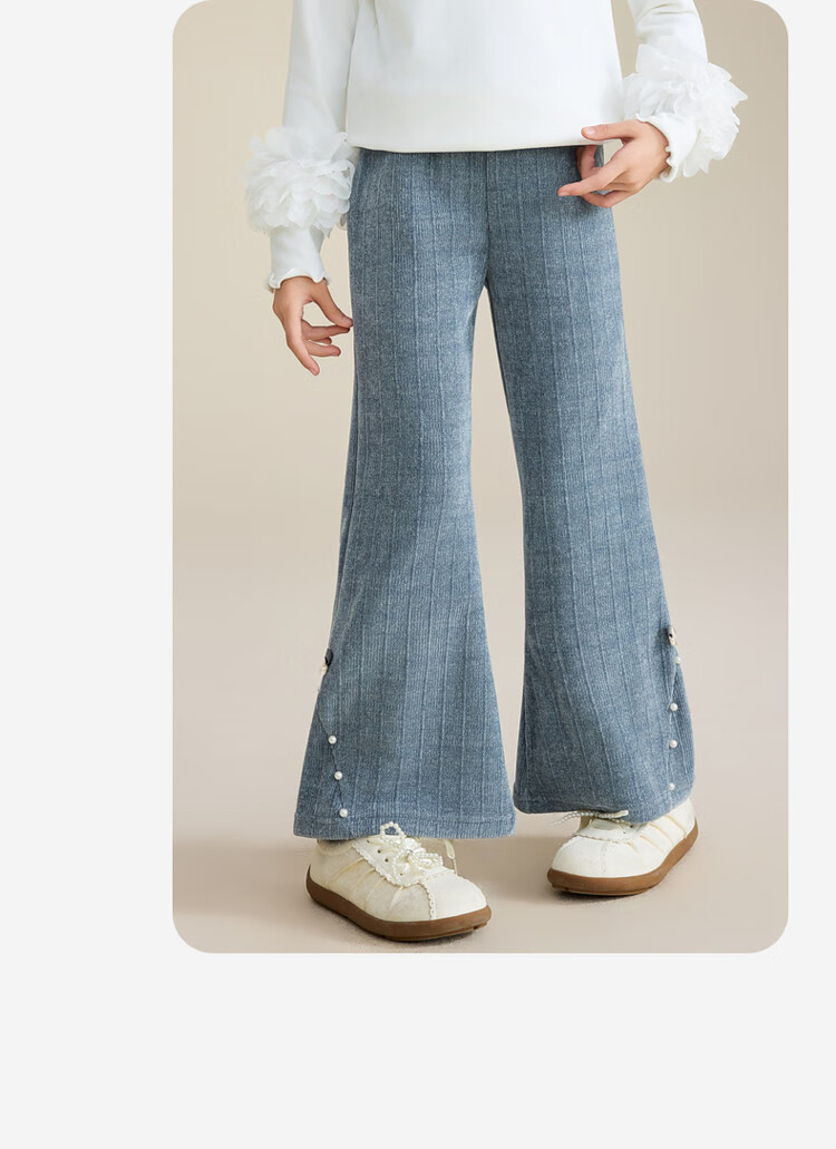 ASK JUNIOR Kids Corduroy Retro Flared Pants with Bow Girls Casual Long Trousers Spring 2026 13