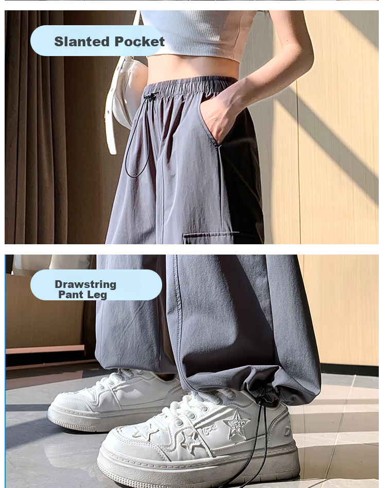 Women's Free Style Cargo Pants Summer Thin Ice Silk Quick-Dry Paratrooper Hiking Pants 2026 New High-Waist Slim Casual Wide-Leg Pants 9