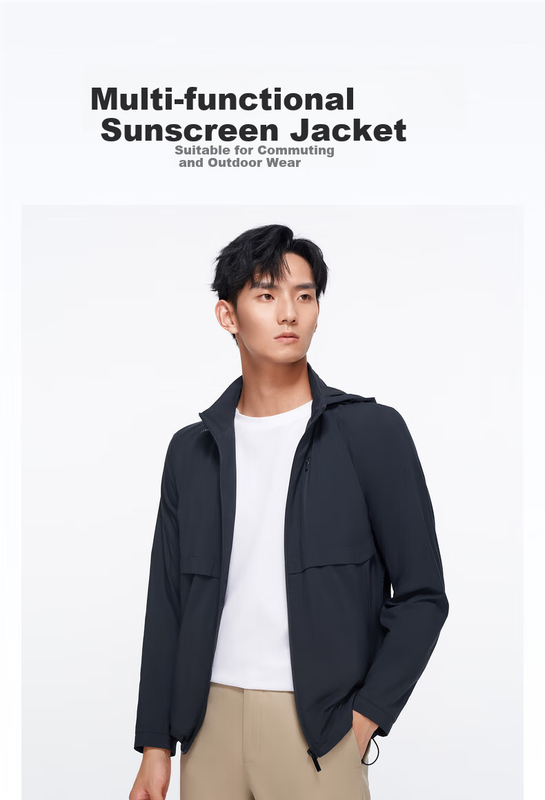 Goldlion [UV Protection] Lightweight Detachable Hooded Stand Collar Urban Outdoor Jacket for Men, Medium Gray-48, 2XL 1