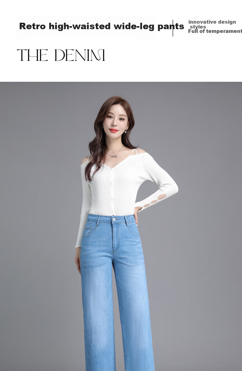 Pierre Cardin Women's Jeans 2026 Summer Casual Comfortable High Waist Slimming Wide Leg Retro Blue M 1