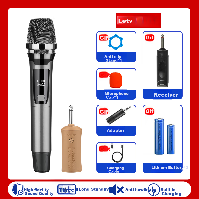 LeshiTV Rechargeable Wireless Microphone for Home KTV, Singing, Stage Hosting, Lecturing, Karaoke, Meetings, Speaker, Amplifier, Universal Microphone L1 Single Unit