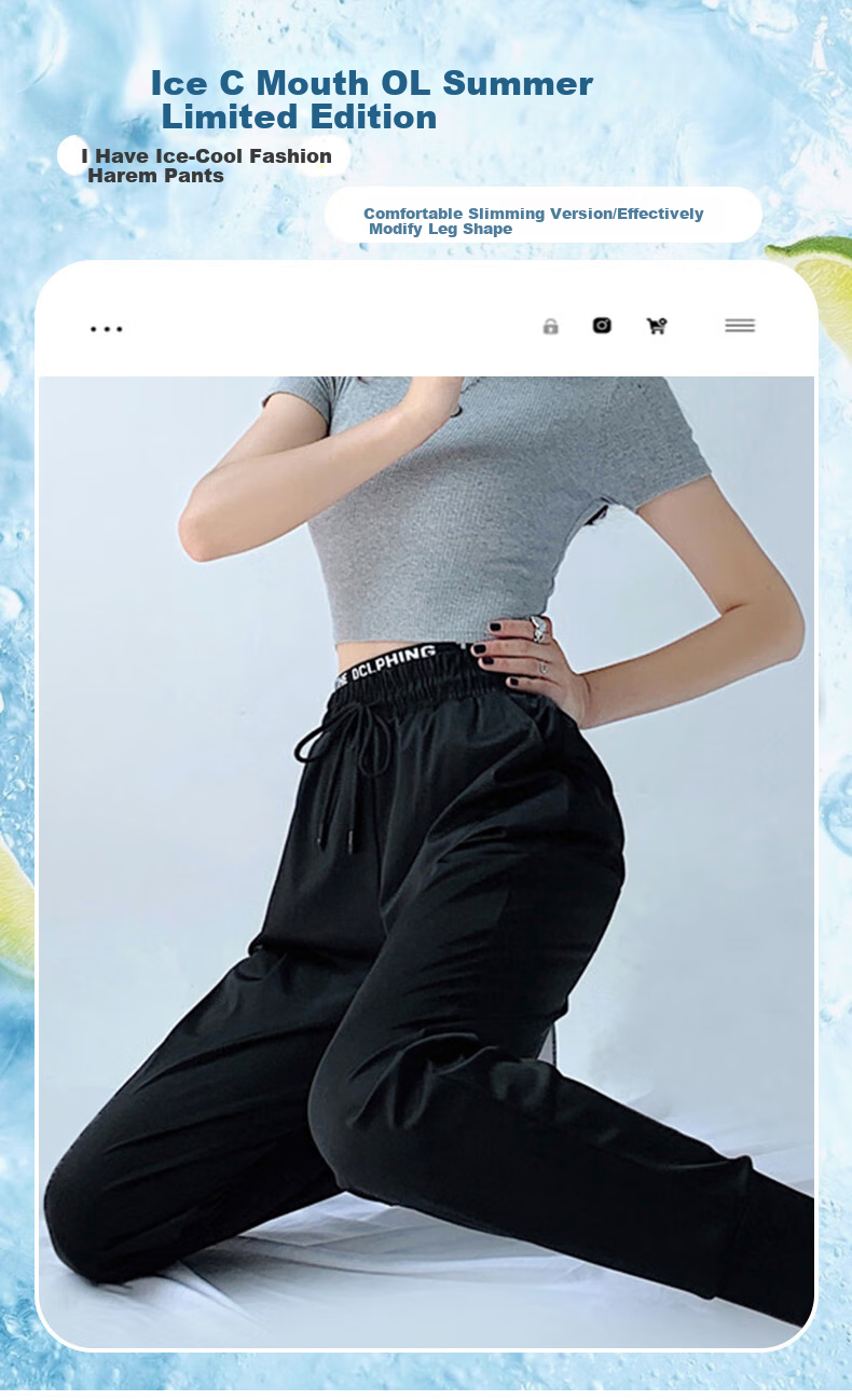 LangSha Ice Silk Sports Pants for Women, Summer Lightweight Loose Casual Pants, Harem Joggers, Black Slimming Quick-Dry Women's Trousers 3