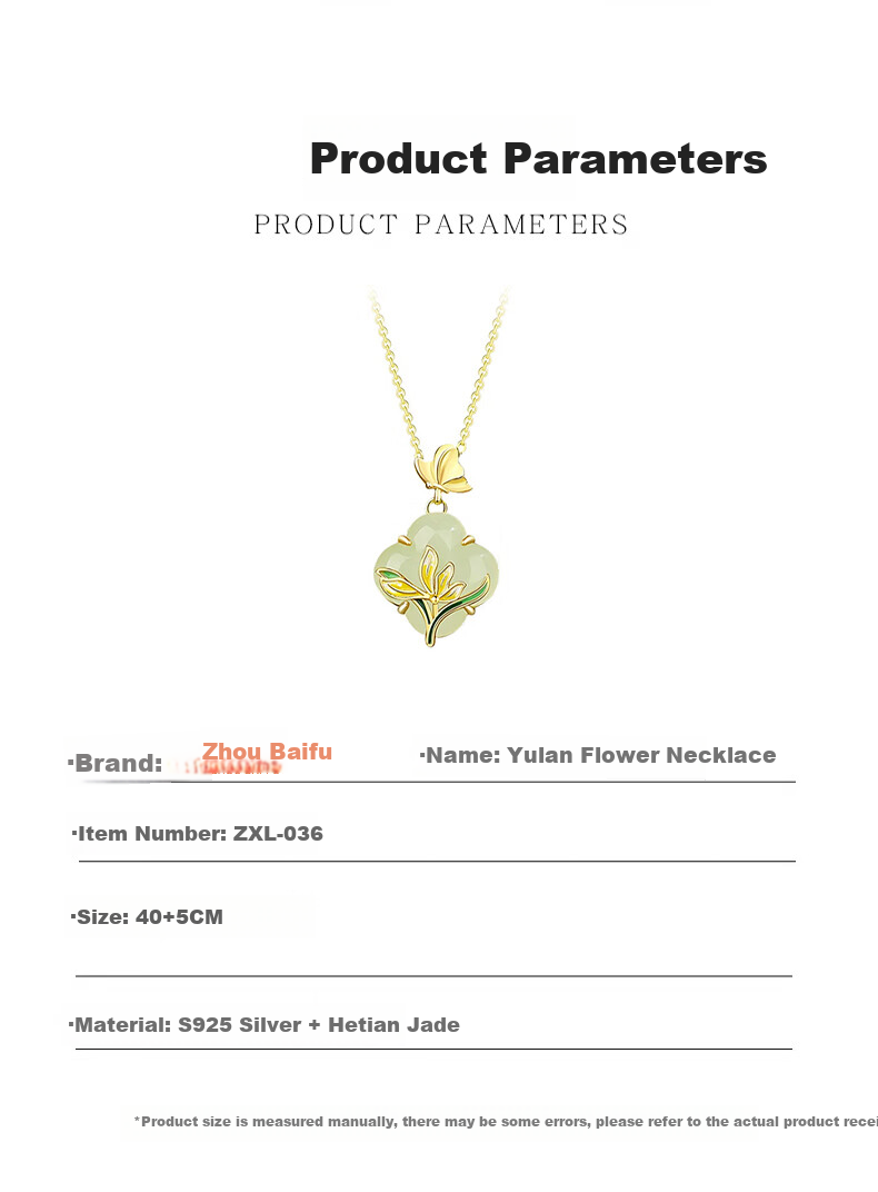 Zhoubaifu Magnolia Necklace for Women, Elegant Hetian Jade Silver Pendant, Birthday Gift for Girlfriend Or Wife 8
