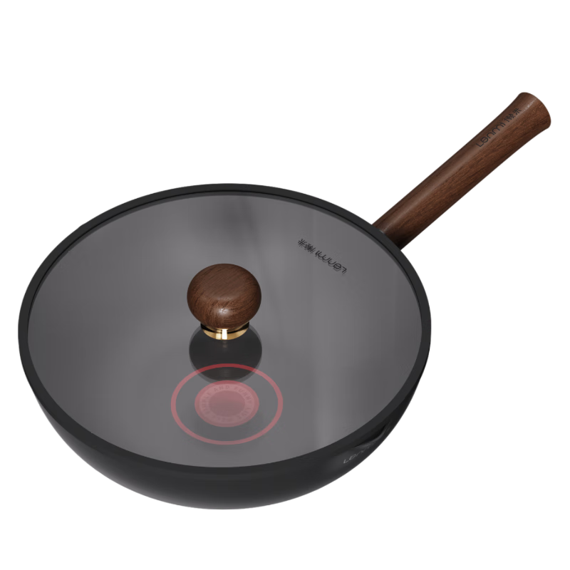 Lanmi Black Wukong Non-Stick Wok with Titanium, Light Food Double Ring Oil Control Flat Bottom Frying Pan for Home Use, Compatible with Gas And Induction Cooktops, 28cm