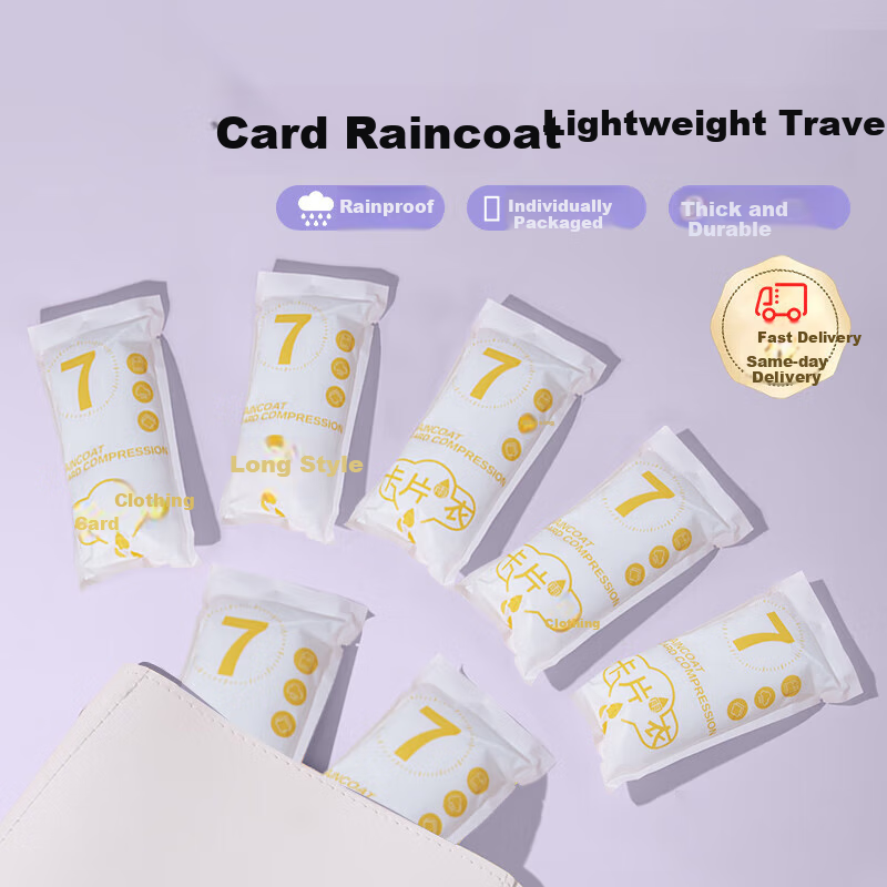 Cheguimu Disposable Raincoat, Thickened Adult Card-Style Long Raincoat, Heavy Rain Protection, Single-Person for Hiking And Cycling, White, 5-Pack