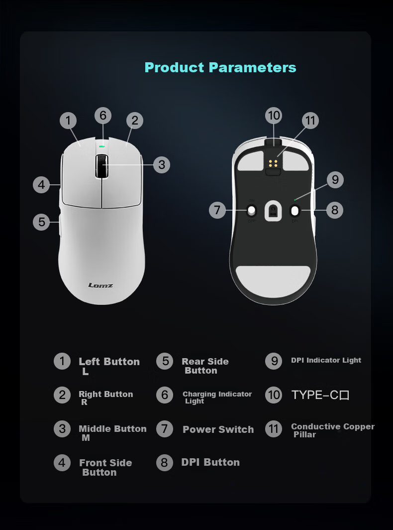 Leimoren Lomz-PLG P Gaming Mouse, CSGO Dedicated Dual-Mode Optical-Mechanical PAW3950 Flagship Sensor Chip, Portable Wireless 8K Rechargeable Anti-Slip Wired Jade Kyli 12