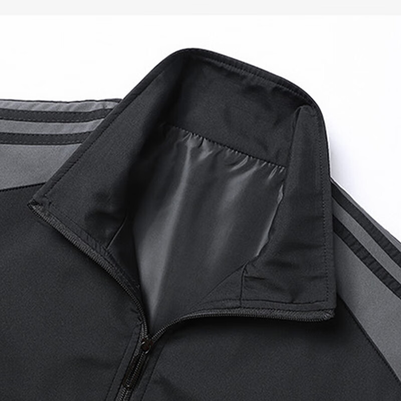 TUCANO Men's Jacket Set Spring Autumn Stand Collar Striped Top Casual Versatile Pants Two-Piece Black XL