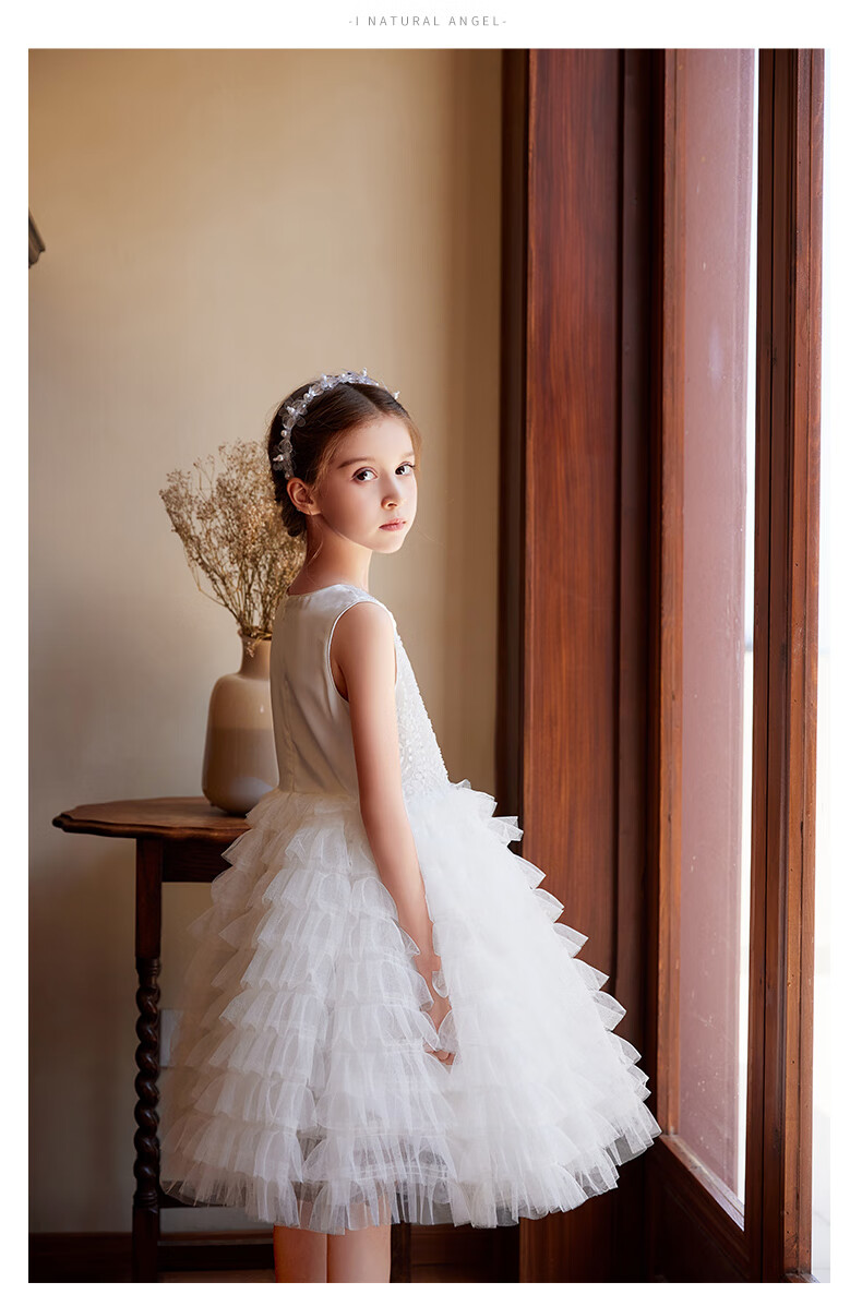 I natural Angel High-End Runway Wedding Flower Girl Dress White Princess Children's Evening Dress Stylish Gift Spring 7