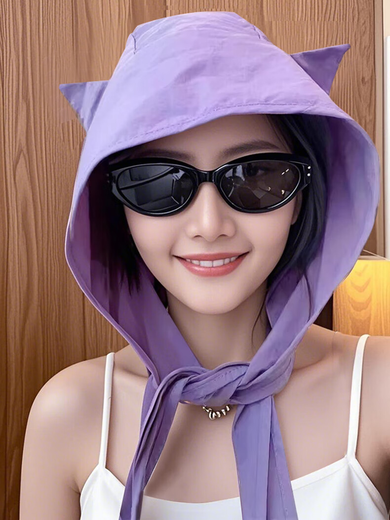 Jian Cai Cute Little Devil Tie Headscarf Hat Women 2025 New Sunshade Breathable Quick-Dry Head Wrap Strap Sun Protection Hat for Women 1