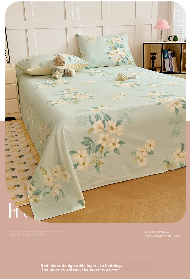 Hodo Pure Cotton Bed Sheet Single Piece, 100% Xinjiang Cotton, Thick Bed Cover for Student Dormitory, Gardenia Pattern, 160*230cm 5