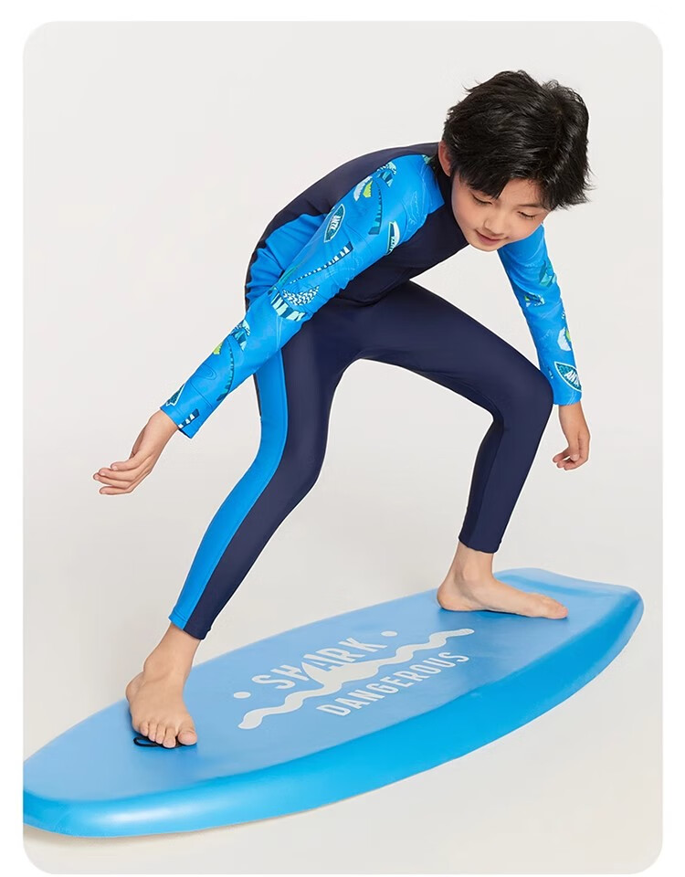 ANTA Kids Boys 2025 New Long Sleeve One-Piece Swimsuit Youth Children's Beach Sun Protection Quick-Dry Swimwear 5