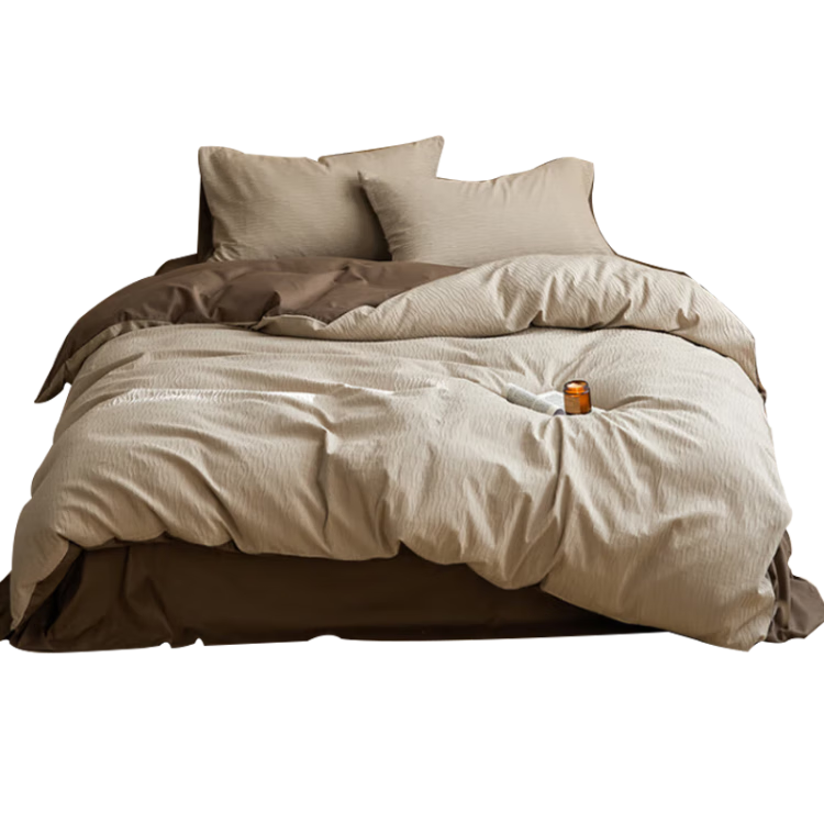 Wuyinliangpin Class A 100% Pure Cotton Woven Bedding Set with 4 Pieces, Washable Cotton Color-Block Full Cotton Duvet Cover And Bed Sheet Set, for 1.8-Meter Bed