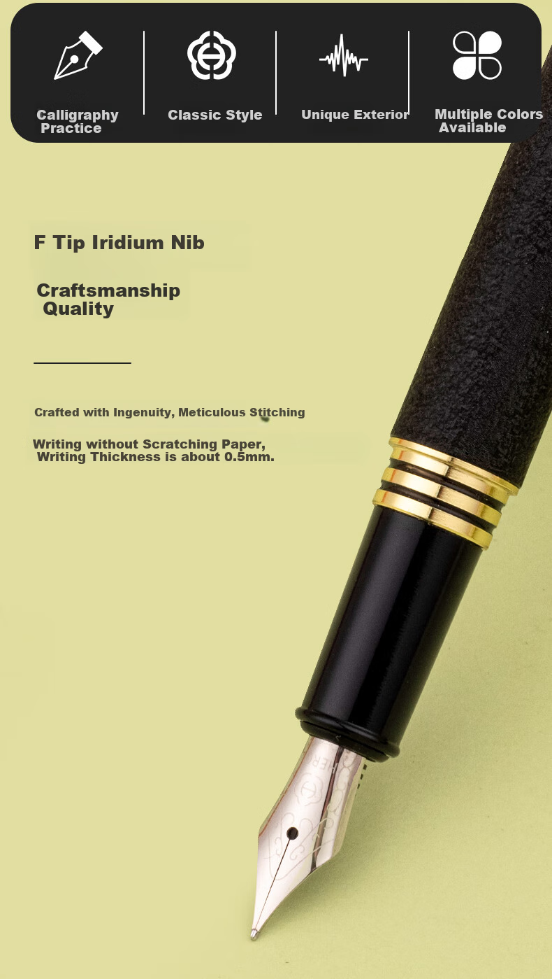 HERO Fountain Pen, Yayue Series, Iridium-Tipped Signature Pen, Stylish Student Birthday Gift, Pink, F Nib 2