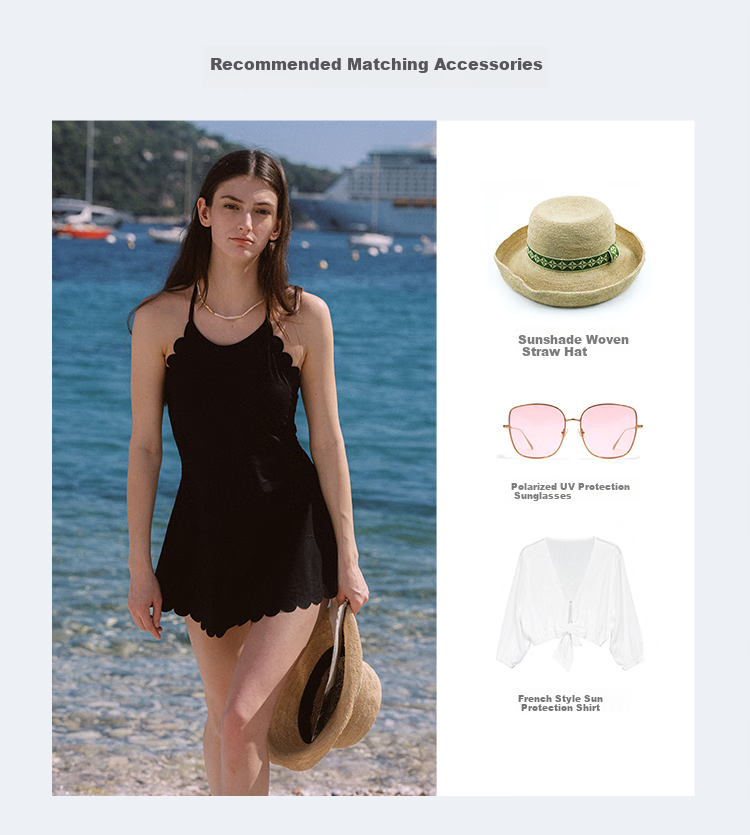 Atlanticbeach 2025 New Popular Halter Neck One-Piece Swimsuit for Women, Summer Hot Spring Vacation Backless Tummy-Covering Little Black Dress Style Swimwear 10