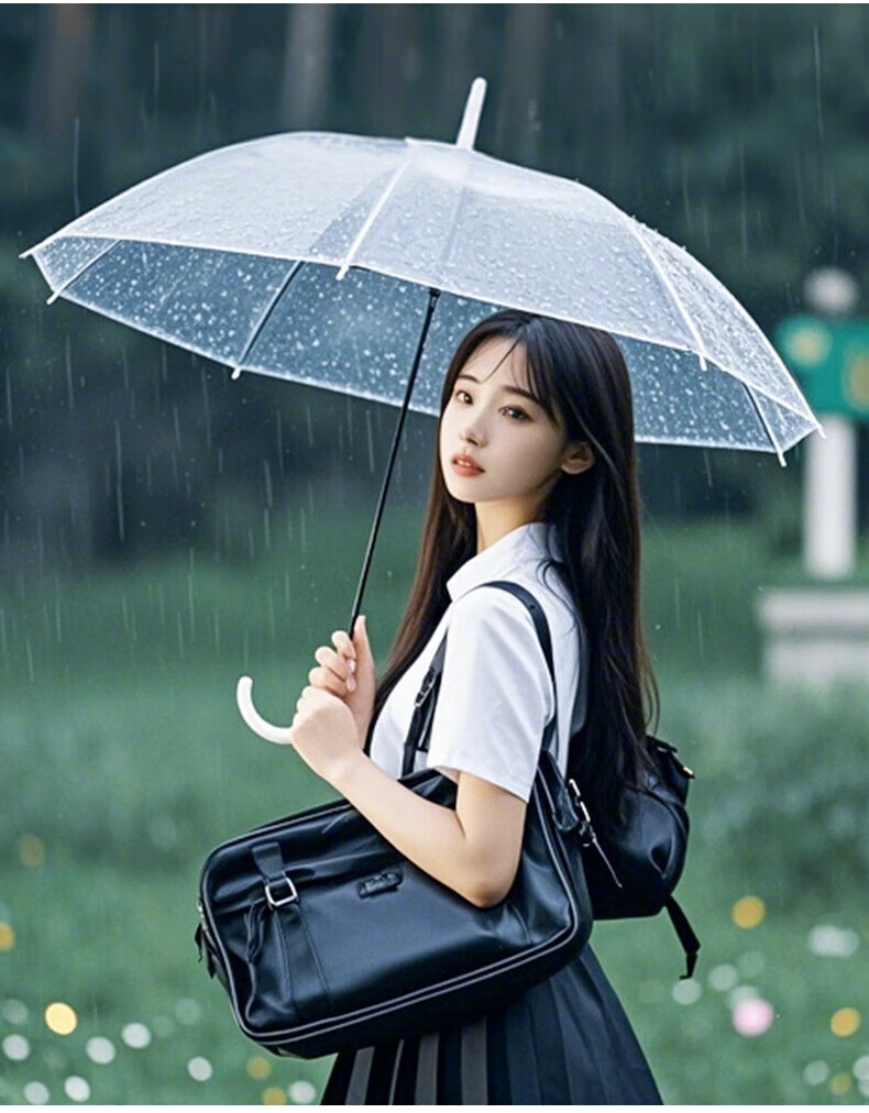 Bahainiao Transparent Umbrella, Long Handle, Manual, Korean Style, Ultra-Lightweight, Portable, Student Umbrella for School Use 5