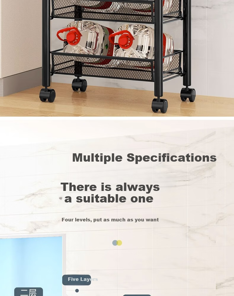 Jiuqiangu Multifunctional Kitchen Storage Rack, Floor-Standing Organizer, Mobile Storage Cart, Vegetable Shelf, Snack Rack 5694 11