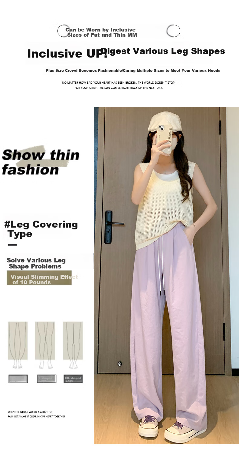 LangSha Women's Casual Pants, Spring And Autumn Thin Style, Cool Breathable High-Waist Loose-Fitting Slimming Pear-Shaped Body Quick-Dry Soft Silk Knife-Edge Pants 6