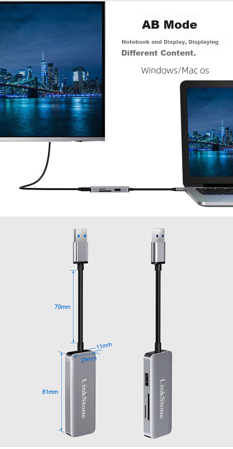 LinkStone USB3.0 to HDMI External Graphics Card TF/SD Card Reader HUB Hub Laptop Video Converter Screen Mirroring Device Computer TV Casting Cable Expansion Splitter 4