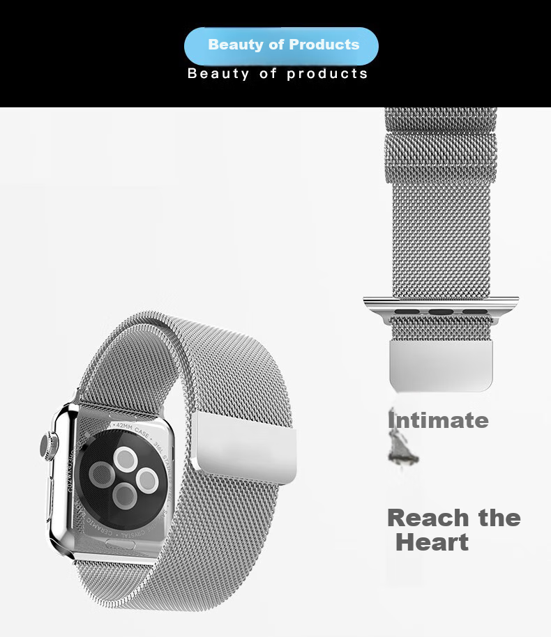 BWNK Compatible Apple Watch Band Series 7-8 Milanese Magnetic Metal Strap Stainless Steel Silver 45mm S76543 Qixi Gift Fine Steel Braided 3