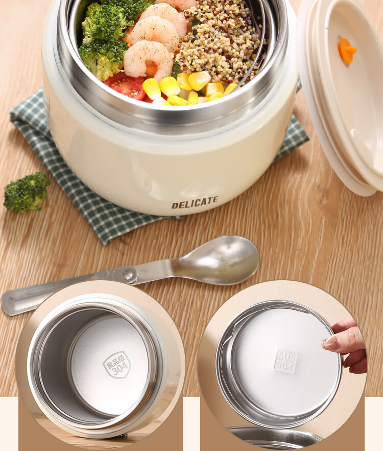 Ymer Double-Layer Insulated Lunch Box, Extra Long Handle, for Office Workers And Students, Self-Operated New Stainless Steel Soup Pot And Bowl 3