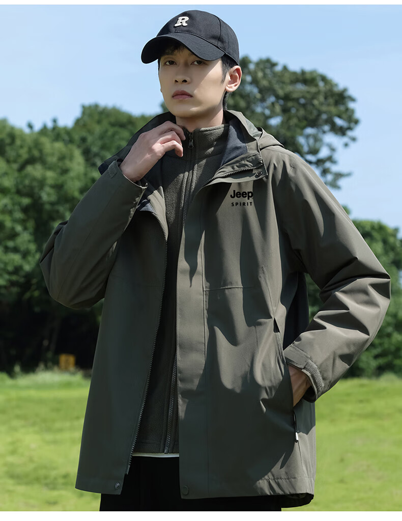 JEEP SPIRIT Men's Outdoor 3-in-1 Fleece Lined Waterproof Windproof Hiking Jacket, Ink Black, 3XL 10