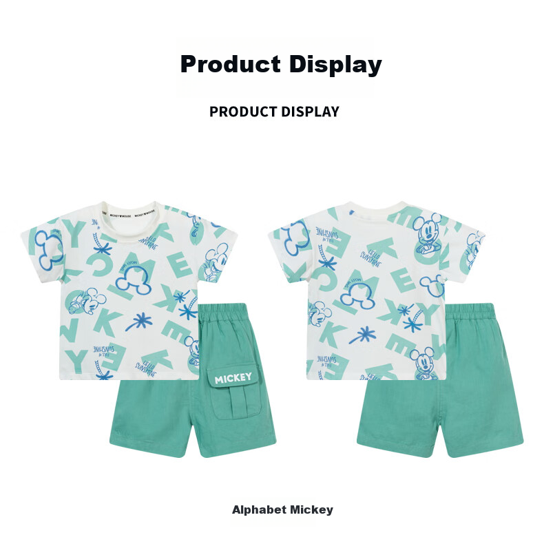 Disney Boys' Short Sleeve and Shorts Set Mickey Cartoon Casual Fashion Comfortable Breathable Summer New Blue Stripes Size 90 10