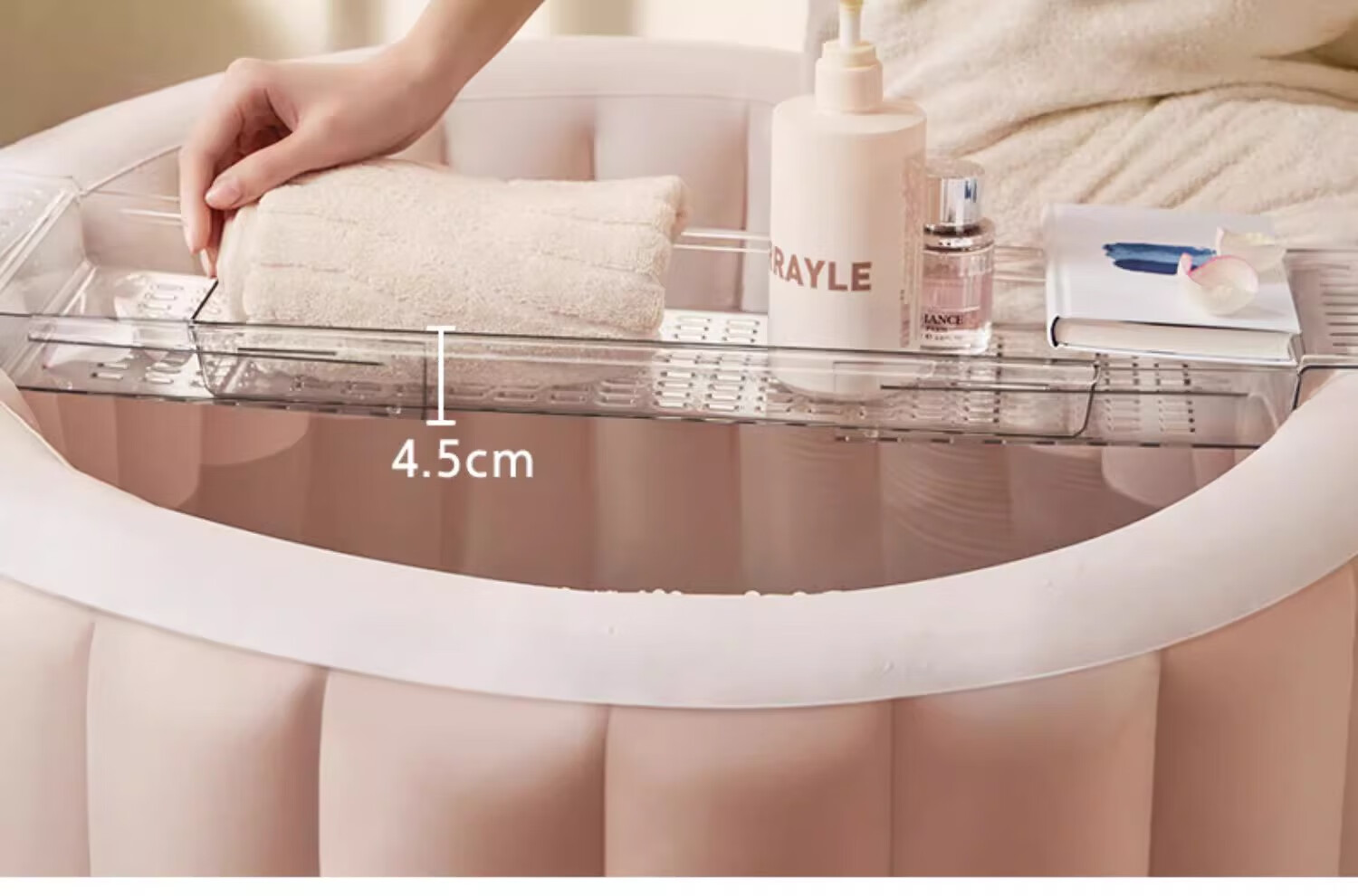 LALAPERCARE Bathroom Round Bathtub, Soaking Tub, Bathing Tub, Shower Tub with Storage Rack, Extendable 56.5-80cm Acrylic 5