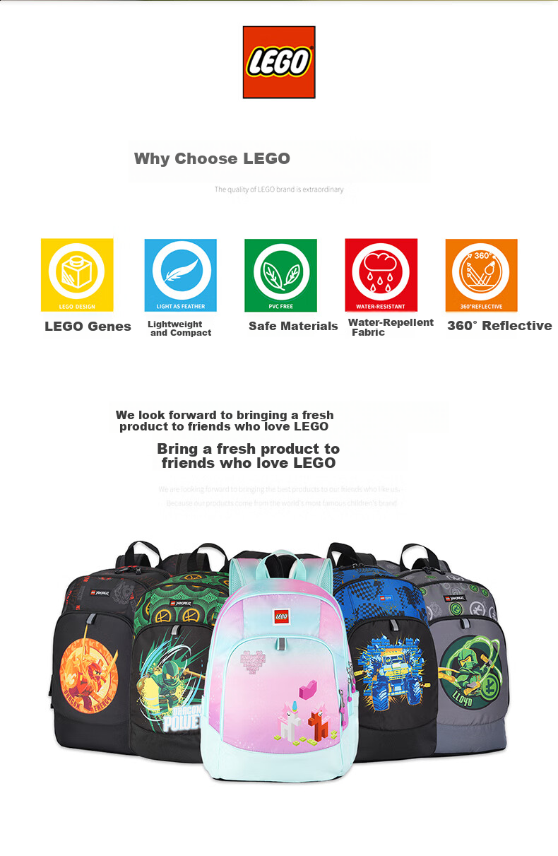LEGO Children's Backpack for Grades 3-9, Large Capacity Shoulder Bag, Lightweight And Comfortable, Green Ninja, 20236 2