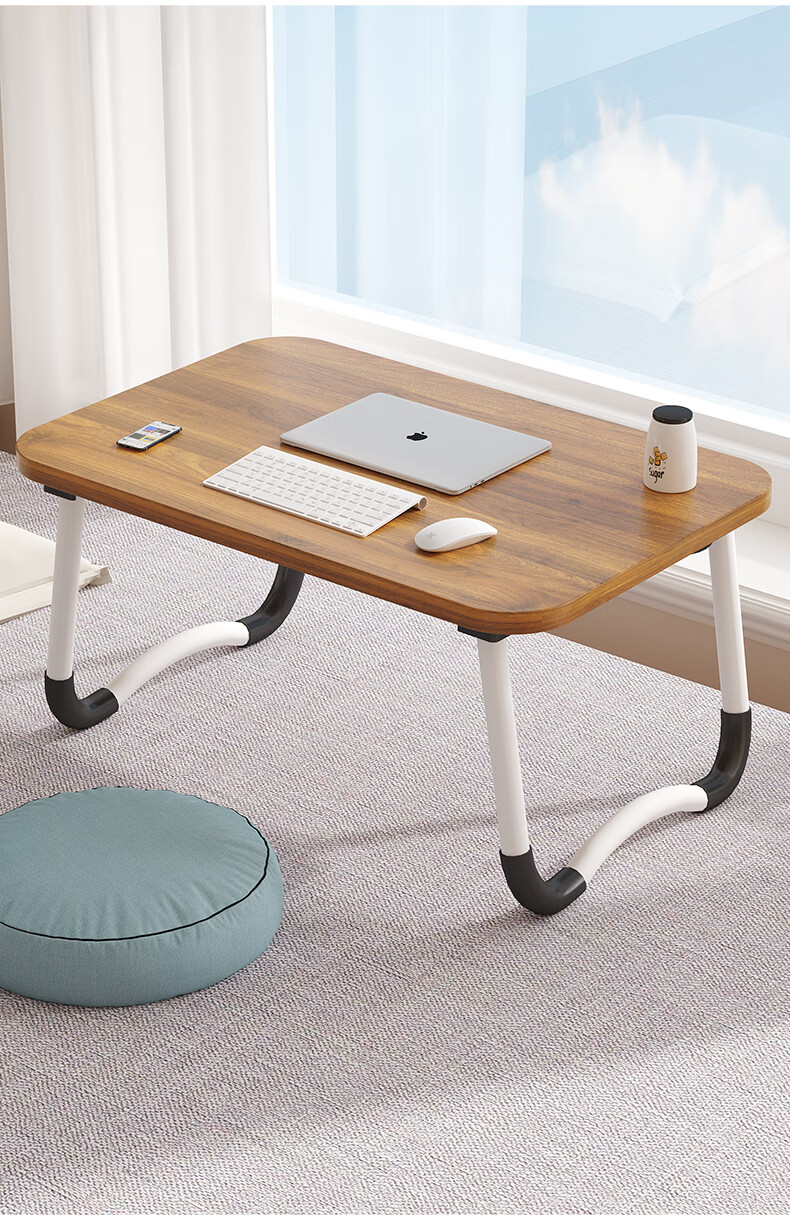 KULIN Solid Wood Folding Laptop Desk Bed Table Student Dormitory Study Table Small Notebook Table Dark Walnut 60*40 4