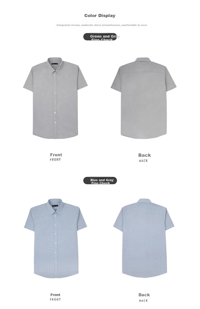 BLACKMONDAY Pure Cotton Plaid Shirt for Men, Short-Sleeved Thin Style, All-Cotton Liquid Ammonia Wrinkle-Resistant No-Iron Formal Business Casual Shirt 14