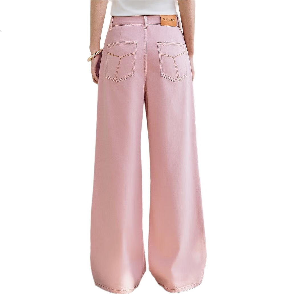 Taipingniao Women's Jeans, Cool-Feeling High-Waist Wide-Leg Summer Washed Loose Straight-Leg Pants, Pink, M