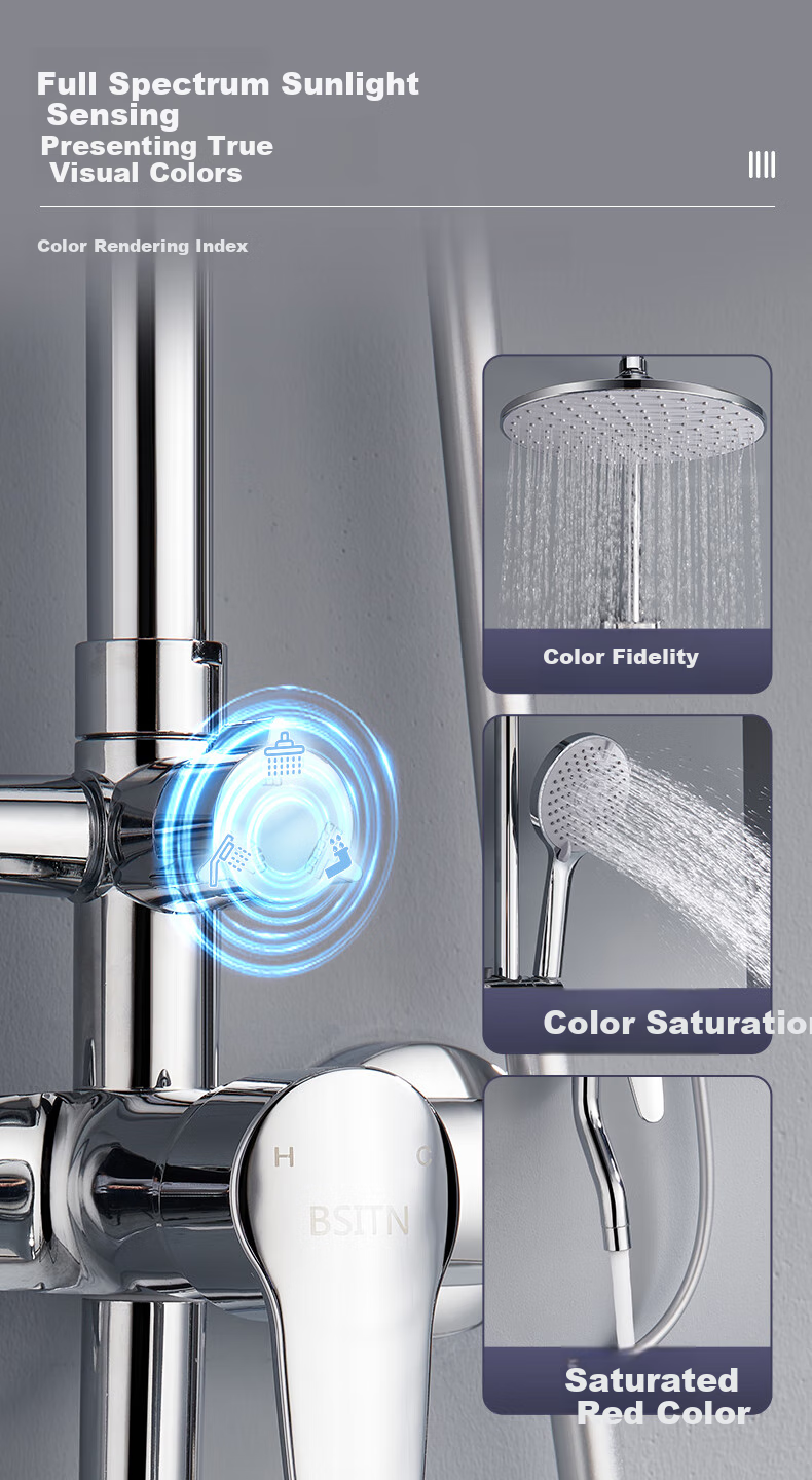 BSITN Shower Set with Integrated Copper Mixing Valve, Bathroom Shower System with Pressure-Increasing Shower Head, Complete Set in Bright Silver B1047 4