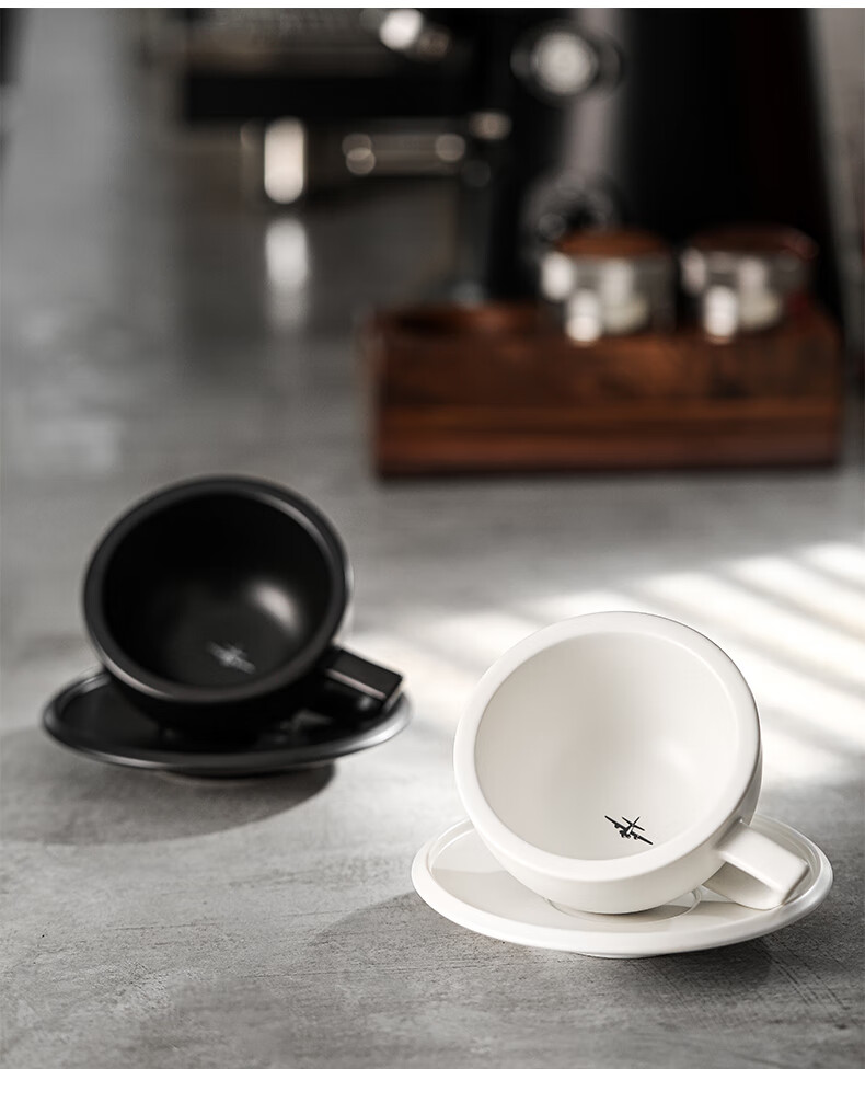 MHW-3BOMBER Zetian Cup Ceramic Coffee Mug with Saucer Set Professional Latte Art Steaming Pitcher Embossed 18