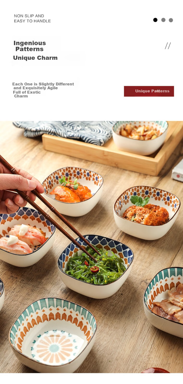 Canjiangjun Dipping Sauce Dishes, Snack Plates, Underglaze Ceramic Japanese-Style Home Dipping Bowls, Seasoning Plates, Set of 6 Bowls without Trays 10
