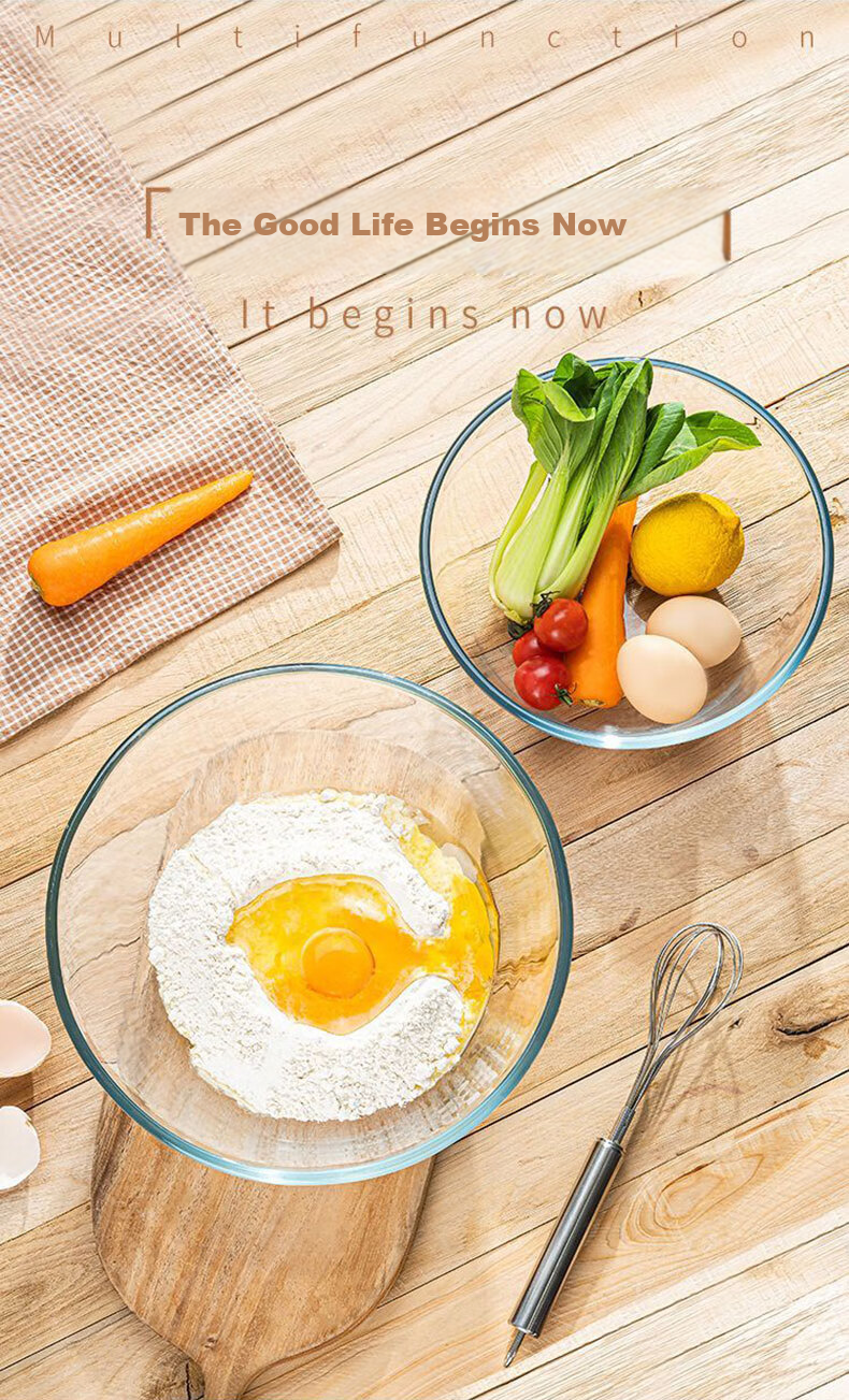 JIWUSENLIN Large Glass Mixing Bowl for Home Use, Thickened Fruit Salad Bowl, Cooking Bowl, Baking Egg Beating And Dough Rising Bowl, 2.7 Liters 4