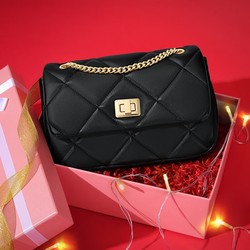 GOLF Women's Handbag, Fashionable Cowhide, Chanel-Style Large Diamond Pattern, Chain Shoulder Crossbody Bag, Birthday Gift Box Set for Wome