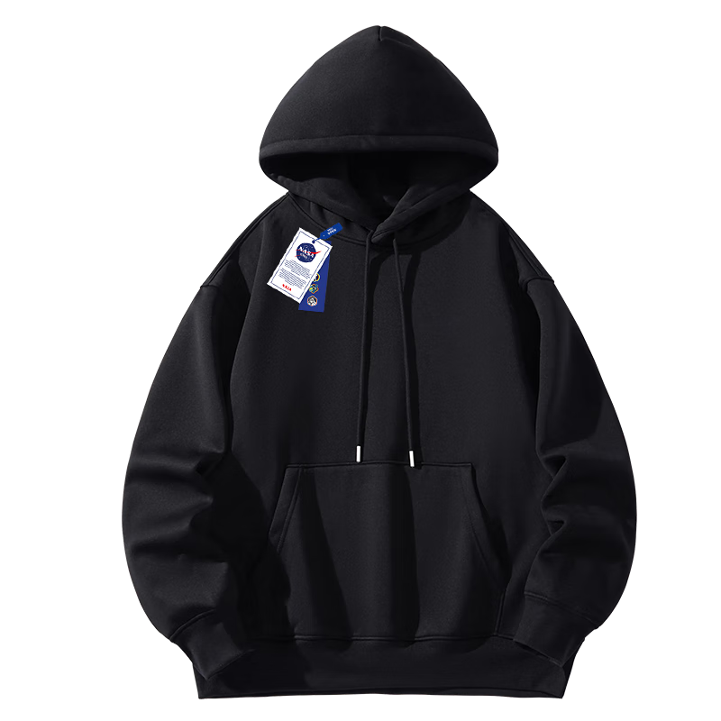 NASA GISS Hooded Sweatshirt for Men, Solid Color Basic Style Top, Couple's Versatile Long-Sleeve T-Shirt, Black Hooded Regular Style, 2XL